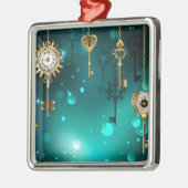 Antiek Skeleton Keys op groene achtergrond Metalen Ornament (Links)