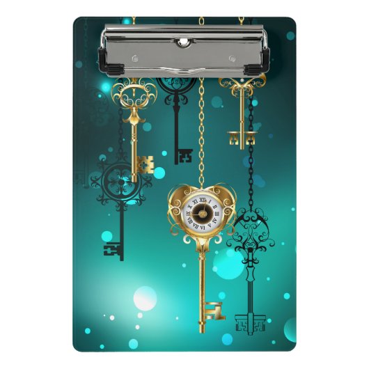 Antiek Skeleton Keys op groene achtergrond Mini Klembord (Voorkant)