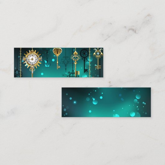 Antiek Skeleton Keys op groene achtergrond Mini Visitekaartje (Voorkant / Achterkant)