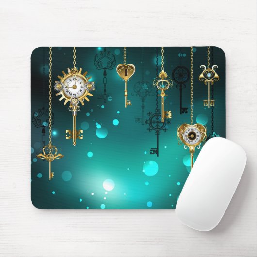 Antiek Skeleton Keys op groene achtergrond Muismat (Met muis)