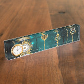 Antiek Skeleton Keys op groene achtergrond Naambordje (Zijkant)