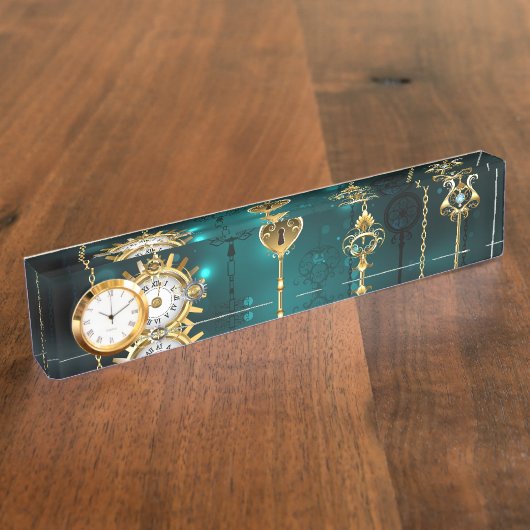 Antiek Skeleton Keys op groene achtergrond Naambordje (Zijkant)