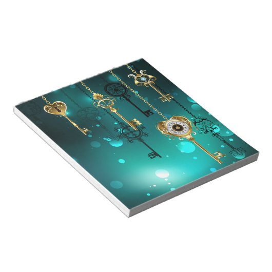 Antiek Skeleton Keys op groene achtergrond Notitieblok (Schuin)