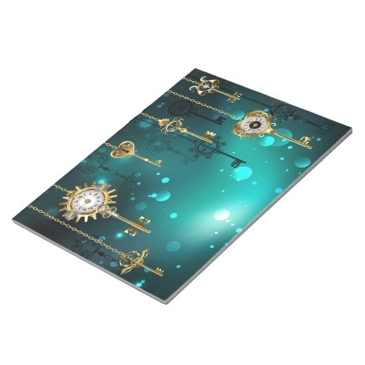 Antiek Skeleton Keys op groene achtergrond Notitieblok (Schuin)