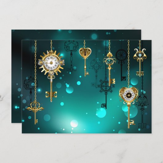 Antiek Skeleton Keys op groene achtergrond Notitiekaartje (Voorkant / Achterkant)