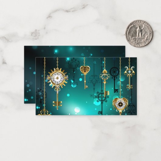 Antiek Skeleton Keys op groene achtergrond Notitiekaartje (Voorkant / Achterkant in situ)