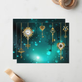 Antiek Skeleton Keys op groene achtergrond Notitiekaartje (Voorkant / Achterkant in situ)