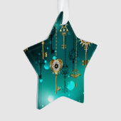 Antiek Skeleton Keys op groene achtergrond Ornament (voorkant)