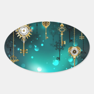 Antiek Skeleton Keys op groene achtergrond Ovale Sticker