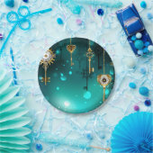 Antiek Skeleton Keys op groene achtergrond Papieren Bordje (Feest)