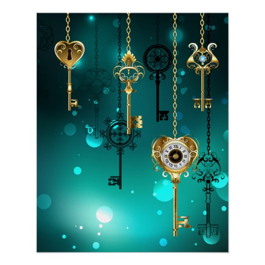 Antiek Skeleton Keys op groene achtergrond Perfect Poster (Voorkant)