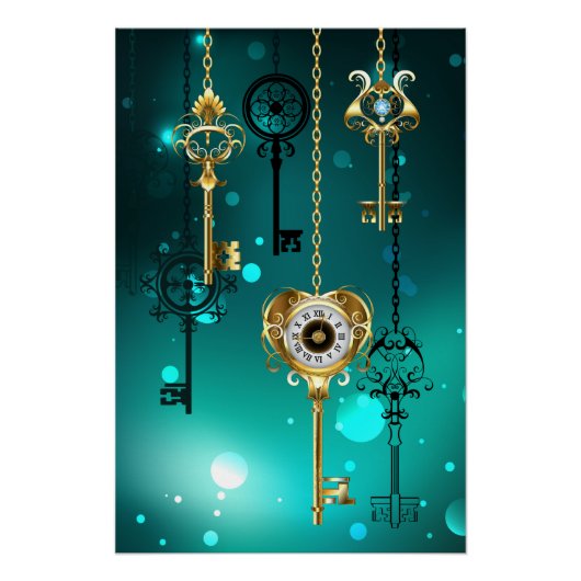 Antiek Skeleton Keys op groene achtergrond Perfect Poster (Voorkant)