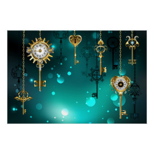 Antiek Skeleton Keys op groene achtergrond Perfect Poster