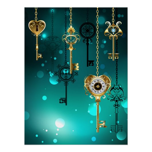 Antiek Skeleton Keys op groene achtergrond Perfect Poster (Voorkant)
