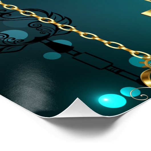 Antiek Skeleton Keys op groene achtergrond Perfect Poster (Hoek)