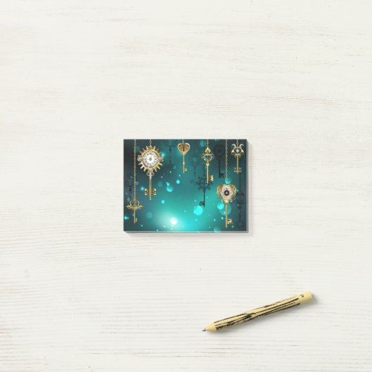 Antiek Skeleton Keys op groene achtergrond Post-it® Notes (Op bureau)