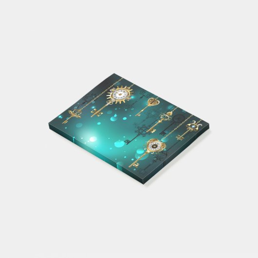 Antiek Skeleton Keys op groene achtergrond Post-it® Notes (Schuin)