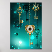 Antiek Skeleton Keys op groene achtergrond Poster (Voorkant)