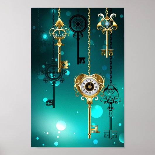 Antiek Skeleton Keys op groene achtergrond Poster (Voorkant)