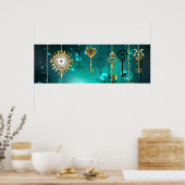 Antiek Skeleton Keys op groene achtergrond Poster (Keuken)