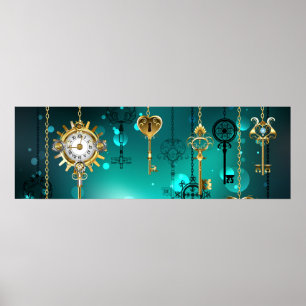 Antiek Skeleton Keys op groene achtergrond Poster