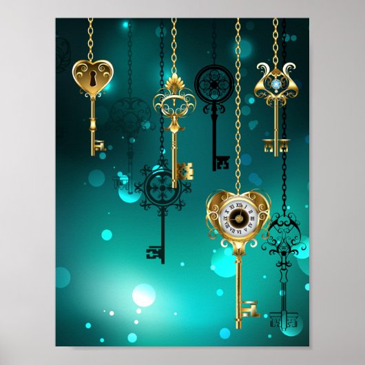 Antiek Skeleton Keys op groene achtergrond Poster (Voorkant)