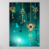 Antiek Skeleton Keys op groene achtergrond Poster (Voorkant)
