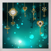 Antiek Skeleton Keys op groene achtergrond Poster (Voorkant)