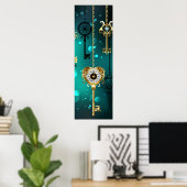 Antiek Skeleton Keys op groene achtergrond Poster (Thuiskantoor)