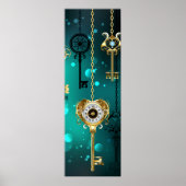 Antiek Skeleton Keys op groene achtergrond Poster (Voorkant)