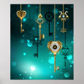 Antiek Skeleton Keys op groene achtergrond Poster (Voorkant)