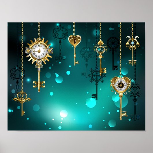 Antiek Skeleton Keys op groene achtergrond Poster (Voorkant)