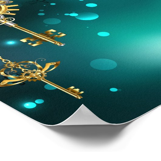 Antiek Skeleton Keys op groene achtergrond Poster (Hoek)