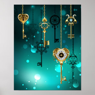 Antiek Skeleton Keys op groene achtergrond Poster