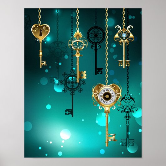 Antiek Skeleton Keys op groene achtergrond Poster (Voorkant)