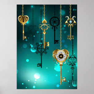 Antiek Skeleton Keys op groene achtergrond Poster