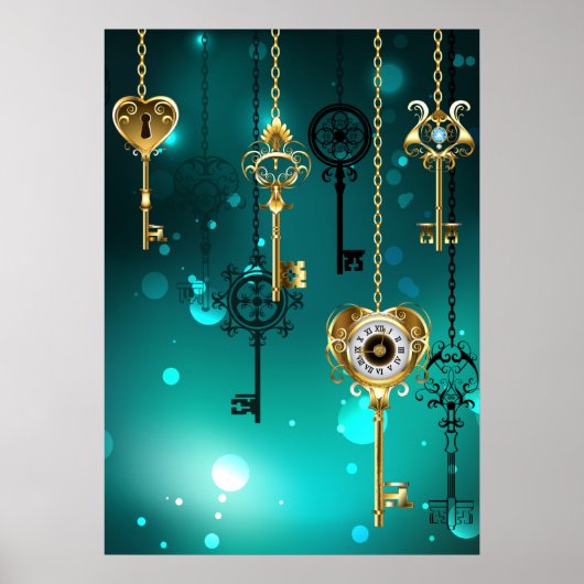 Antiek Skeleton Keys op groene achtergrond Poster (Voorkant)