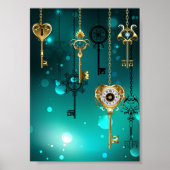 Antiek Skeleton Keys op groene achtergrond Poster (Voorkant)