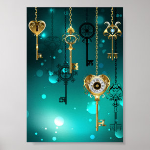 Antiek Skeleton Keys op groene achtergrond Poster