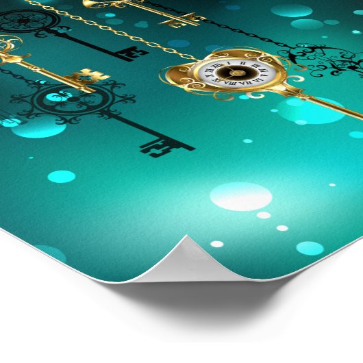 Antiek Skeleton Keys op groene achtergrond Poster (Hoek)