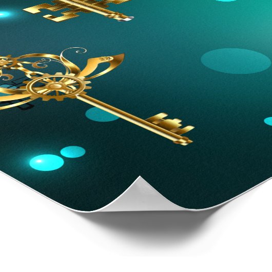 Antiek Skeleton Keys op groene achtergrond Poster (Hoek)