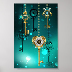 Antiek Skeleton Keys op groene achtergrond Poster