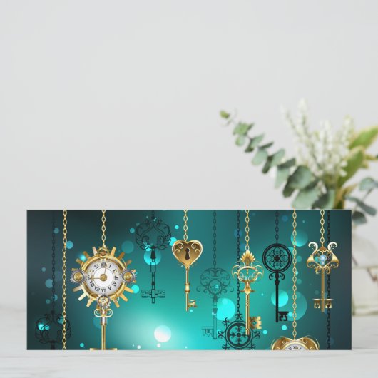 Antiek Skeleton Keys op groene achtergrond Programmakaart (Staand voorkant)