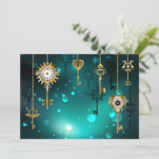 Antiek Skeleton Keys op groene achtergrond Programmakaart (Staand voorkant)