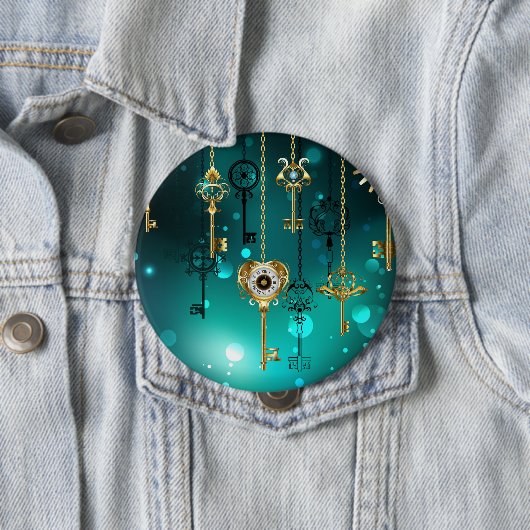 Antiek Skeleton Keys op groene achtergrond Ronde Button 4,0 Cm (In situ)