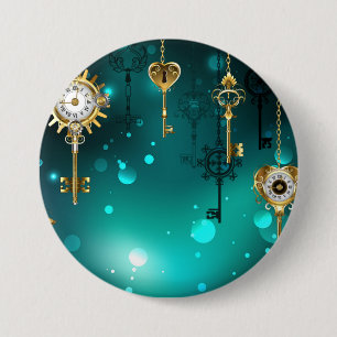 Antiek Skeleton Keys op groene achtergrond Ronde Button 7,6 Cm