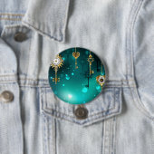 Antiek Skeleton Keys op groene achtergrond Ronde Button 7,6 Cm (In situ)