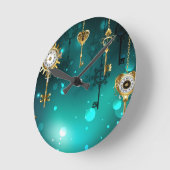 Antiek Skeleton Keys op groene achtergrond Ronde Klok (Hoek)