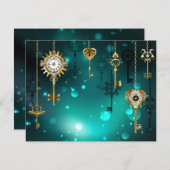 Antiek Skeleton Keys op groene achtergrond RSVP Kaartje (Voorkant / Achterkant)