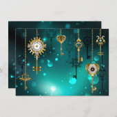 Antiek Skeleton Keys op groene achtergrond Save The Date (Voorkant / Achterkant)